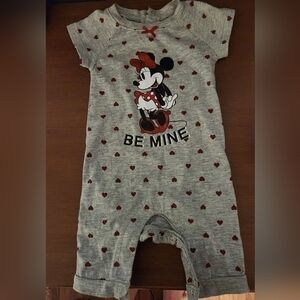 EUC Disney Baby Gray And Red One Piece Outfit. 0-3 Months